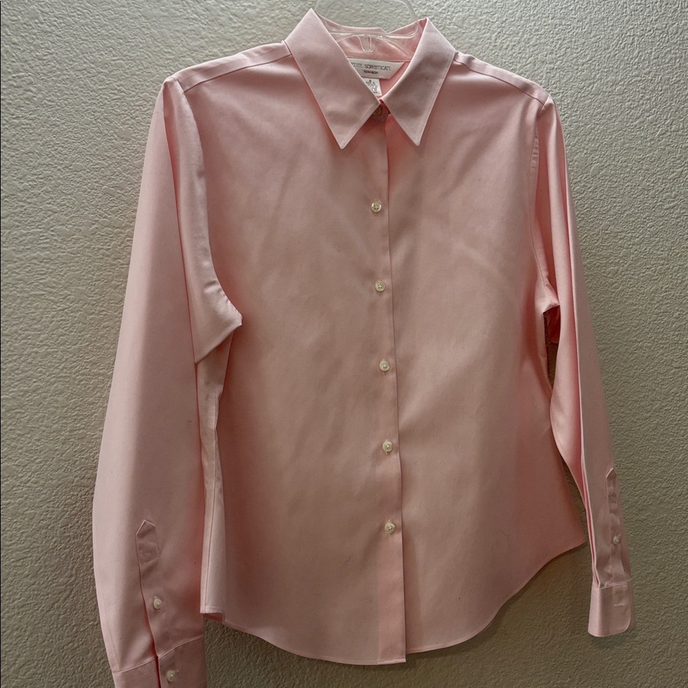 Petite Sophisticate Light Pink Button-Up Blouse